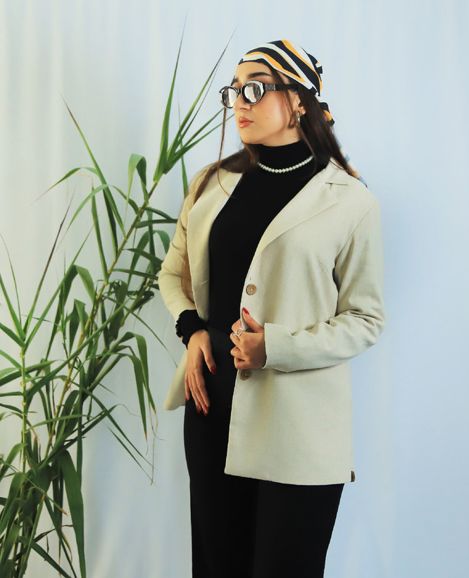 کت بلند لینن نچرال با آستر ساتن ببری از کالکشن ببر هیرکانی صنوبر