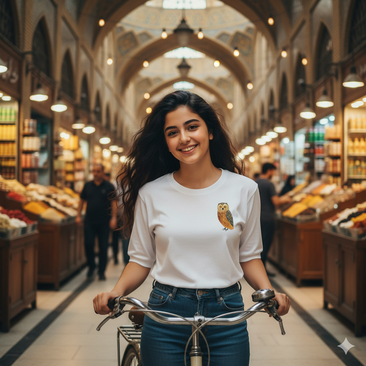 تی شرت نخ پنبه یونیسکس طرح جغد تک از کالکشن سرو زربین